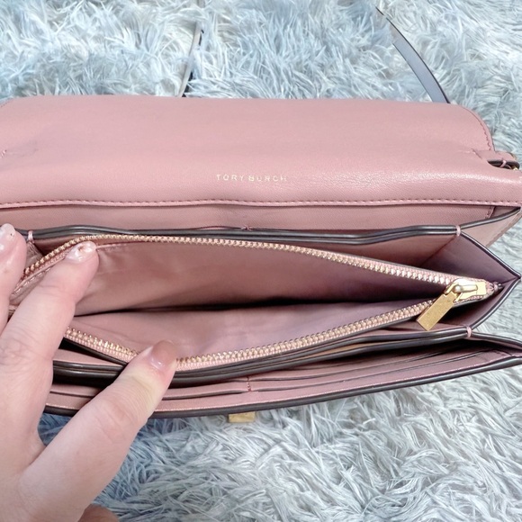 Tory Burch Pink and Tan Crossbody Bag with Gold Hardware - Picture 8 of 8
